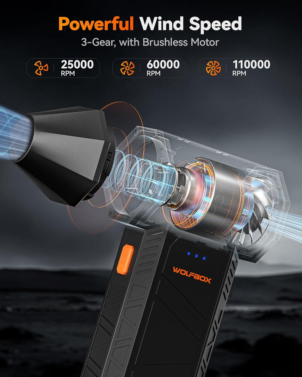 Megaflow 50 Compressed Air Duster-110000Rpm Super Power Electric Air Duster, 3-Gear Adjustable Mini Blower with Fast Charging, Dust Blower for Computer, Keyboard, House, Outdoor and Car