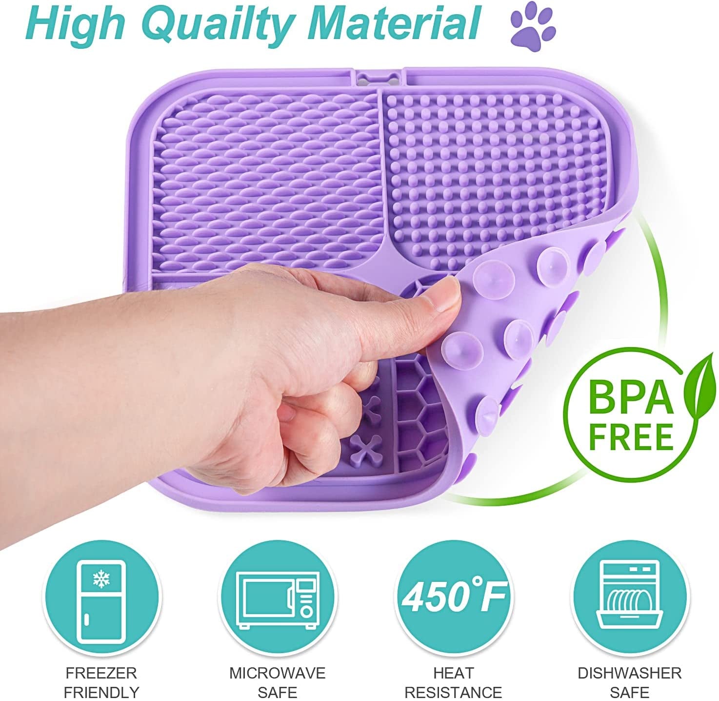 Lick Mat for Dogs & Cats 2 Pack, Slow Feeder Licking Pad with Suction Cups for for Anxiety Relief and Boredom Reducer, Perfect for Bathing Grooming