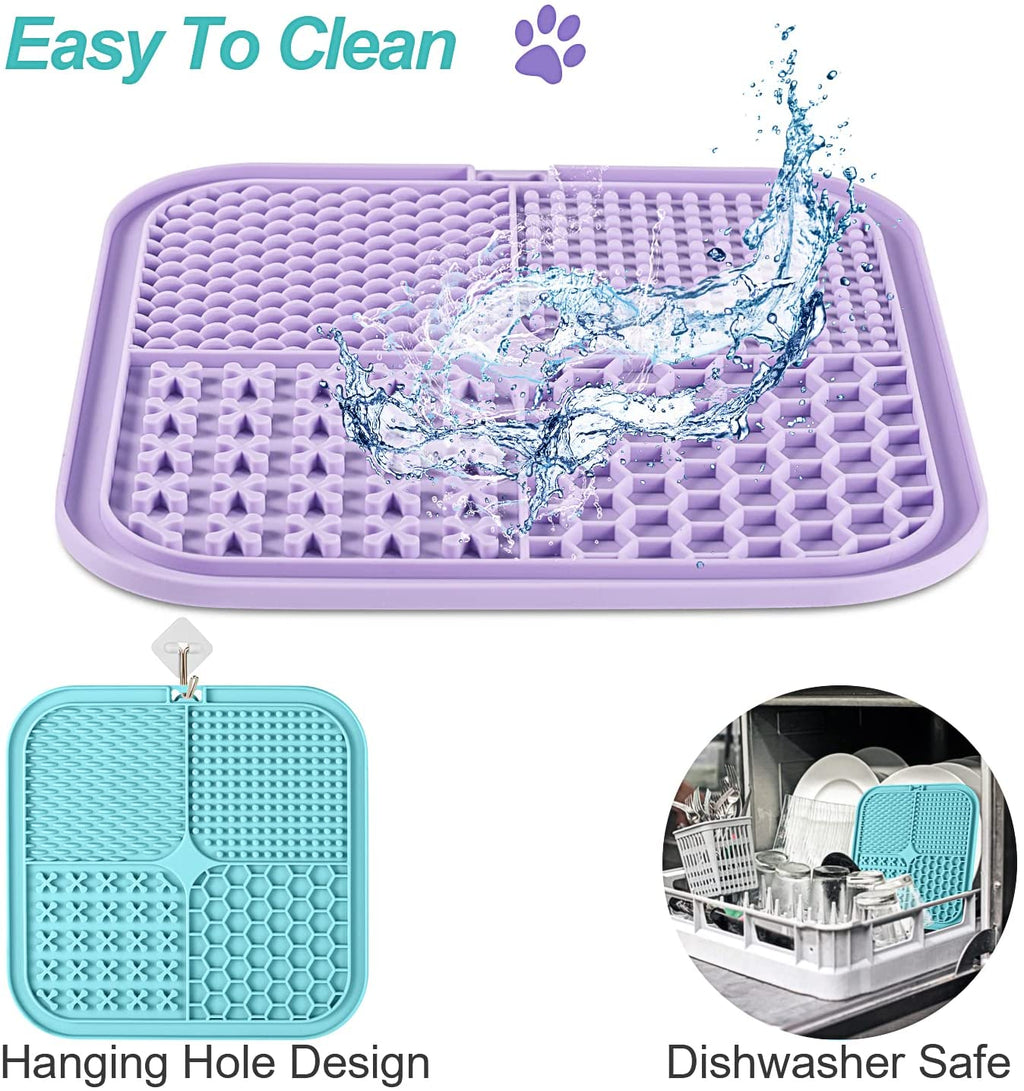 Lick Mat for Dogs & Cats 2 Pack, Slow Feeder Licking Pad with Suction Cups for for Anxiety Relief and Boredom Reducer, Perfect for Bathing Grooming