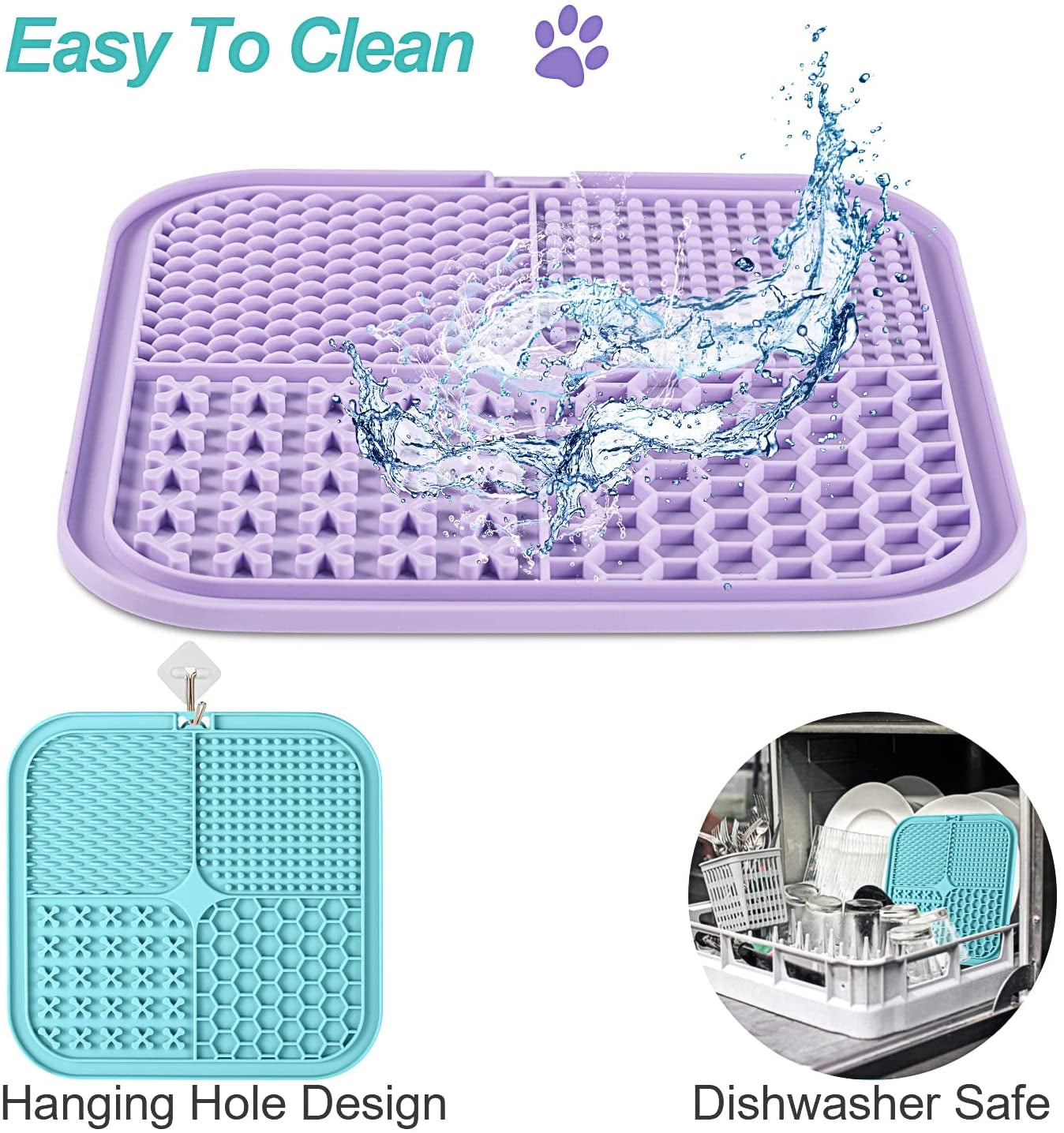 Lick Mat for Dogs & Cats 2 Pack, Slow Feeder Licking Pad with Suction Cups for for Anxiety Relief and Boredom Reducer, Perfect for Bathing Grooming