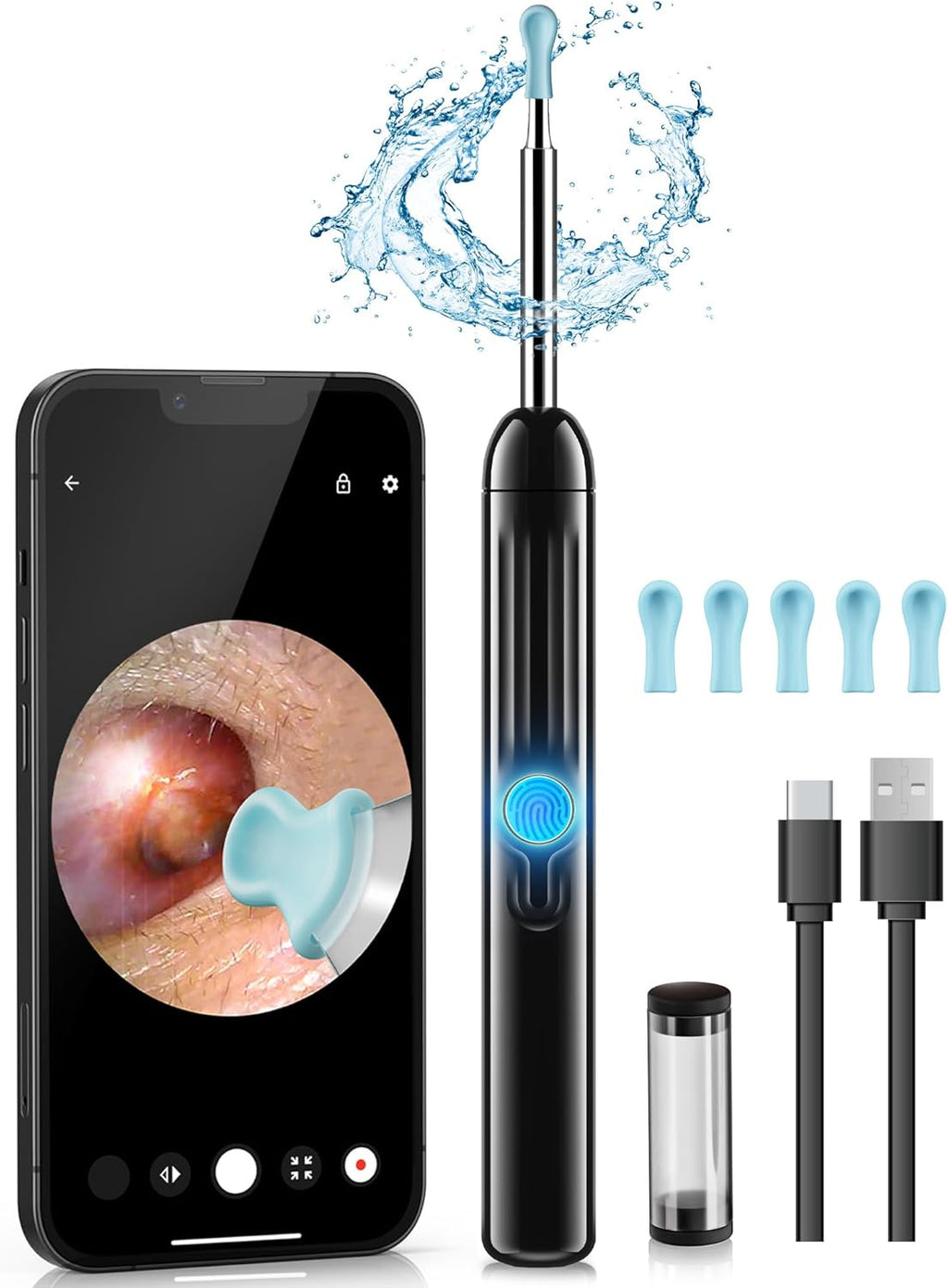 Ear Wax Removal, 1080P HD Scope and 6 LED Lights, Ear Cleaner with Camera, Ear Cleaning Kit - Earwax Remover Tool with 5 Spoon (Onyx)