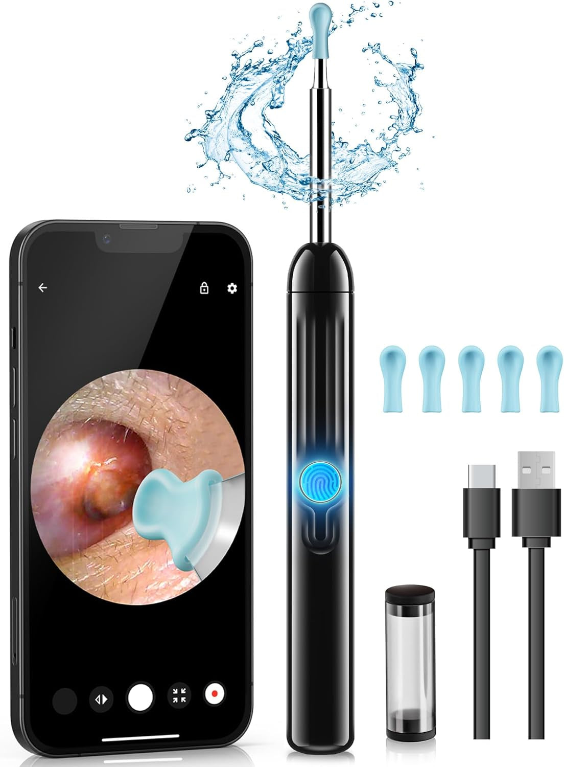 Ear Wax Removal, 1080P HD Scope and 6 LED Lights, Ear Cleaner with Camera, Ear Cleaning Kit - Earwax Remover Tool with 5 Spoon (Onyx)