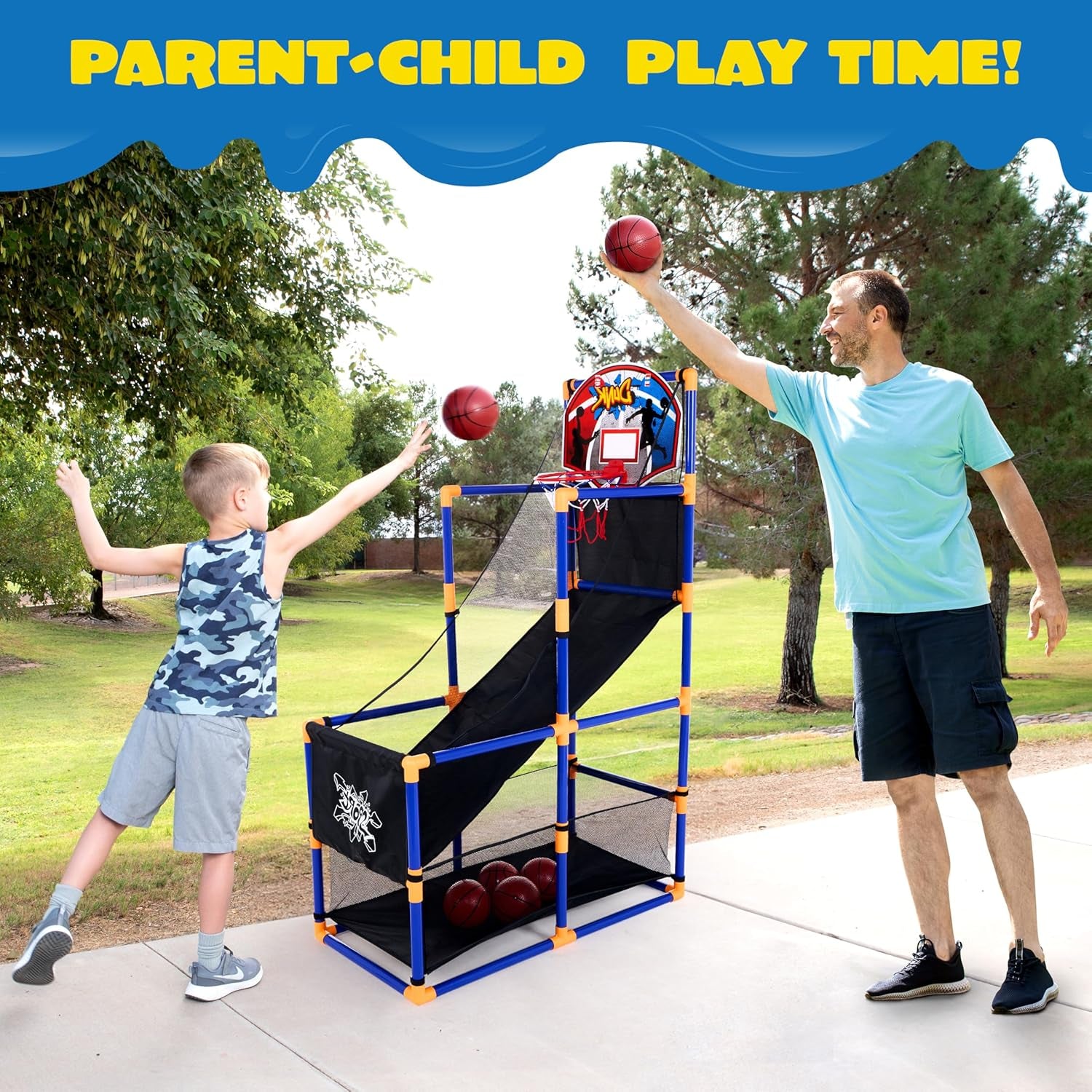Arcade Basketball Game Set with 4 Balls and Hoop for Kids 3+ Years Old Indoor Outdoor Sport Play - Easy Set up - Air Pump Included - Ideal for Competition