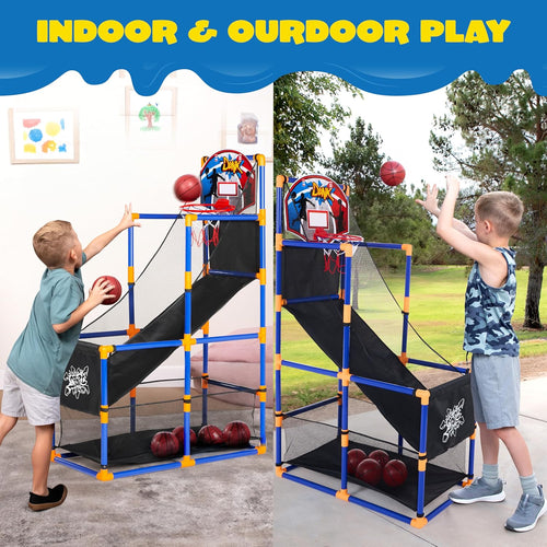 Arcade Basketball Game Set with 4 Balls and Hoop for Kids 3+ Years Old Indoor Outdoor Sport Play - Easy Set up - Air Pump Included - Ideal for Competition