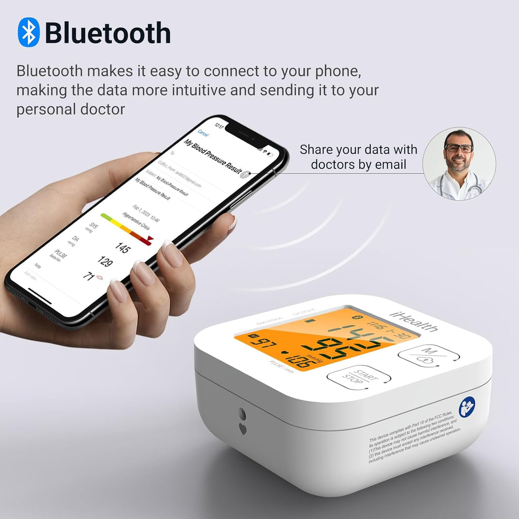 Track Smart Upper Arm Blood Pressure Monitor with Wide Range Cuff That Fits Standard to Large Adult Arms, Bluetooth Compatible for Ios & Android Devices