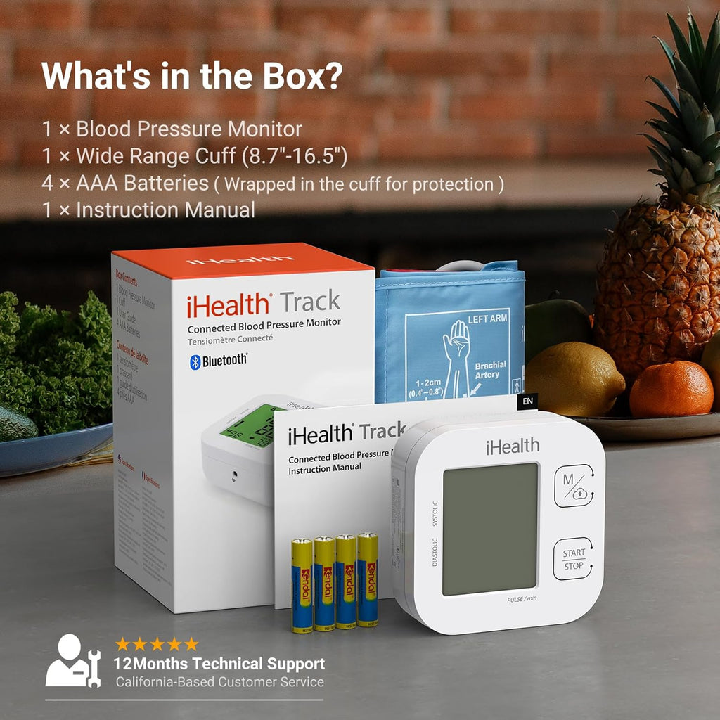 Track Smart Upper Arm Blood Pressure Monitor with Wide Range Cuff That Fits Standard to Large Adult Arms, Bluetooth Compatible for Ios & Android Devices