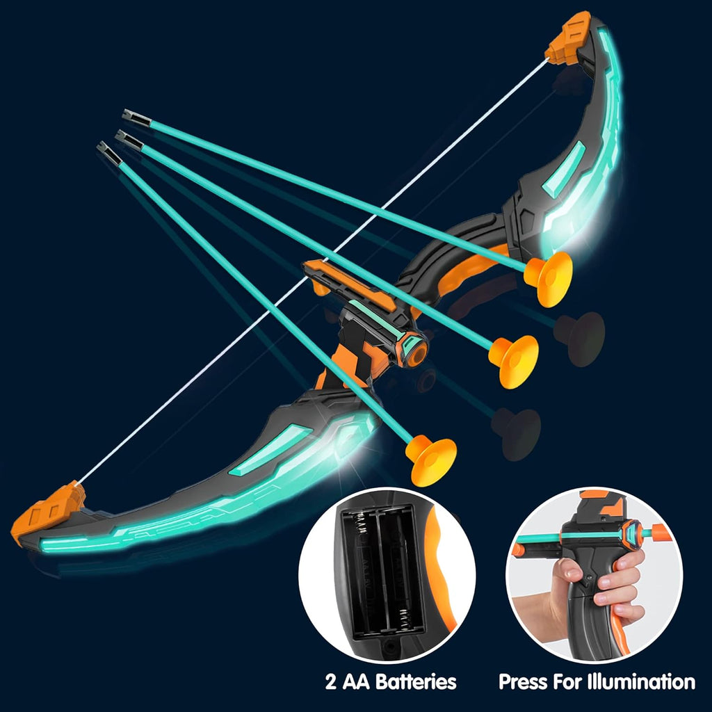 Kids Bow and Arrow Set, LED Light up Archery Toy Set with 9 Suction Cup Arrows, Target & Arrow Case, Indoor and Outdoor Hunting Play Gift Toys for Kids, Boys & Girls Ages 6-12