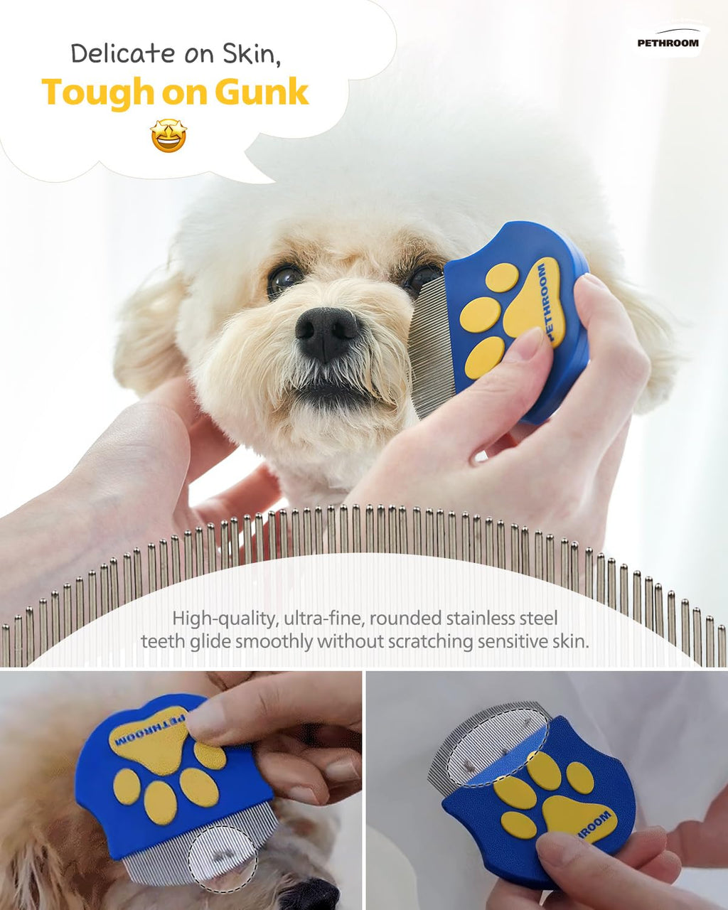 Professional Eye Comb for Pets | Stainless Steel Tear Stain Remover for Cats & Dogs | Gentle Round-Head Grooming Tool | Compact & Portable for Eye Gunk Removal