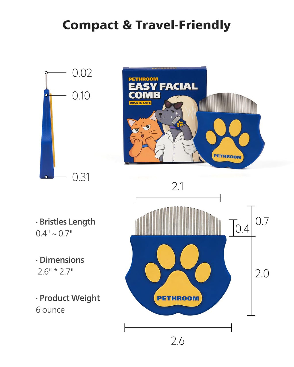Professional Eye Comb for Pets | Stainless Steel Tear Stain Remover for Cats & Dogs | Gentle Round-Head Grooming Tool | Compact & Portable for Eye Gunk Removal