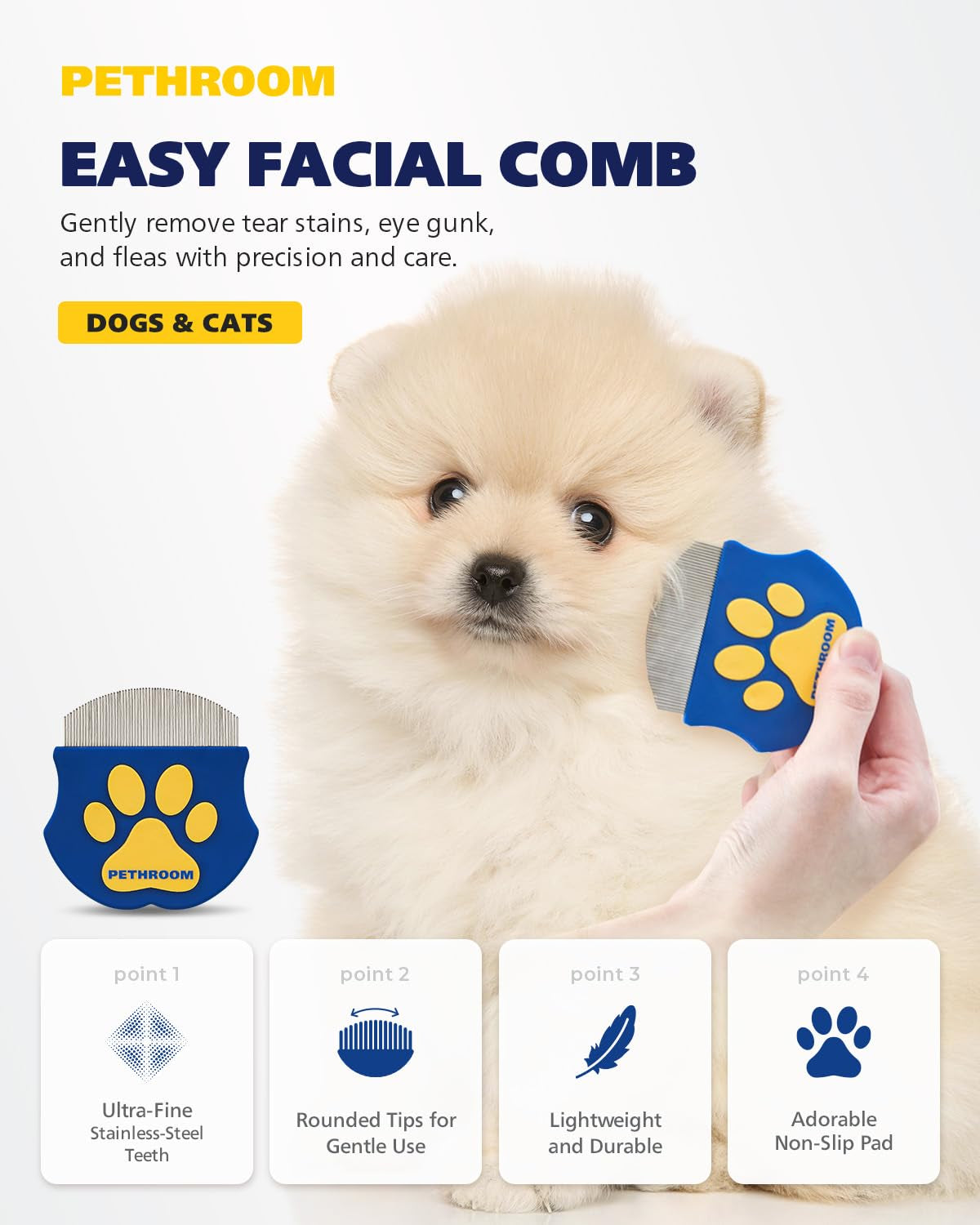 Professional Eye Comb for Pets | Stainless Steel Tear Stain Remover for Cats & Dogs | Gentle Round-Head Grooming Tool | Compact & Portable for Eye Gunk Removal