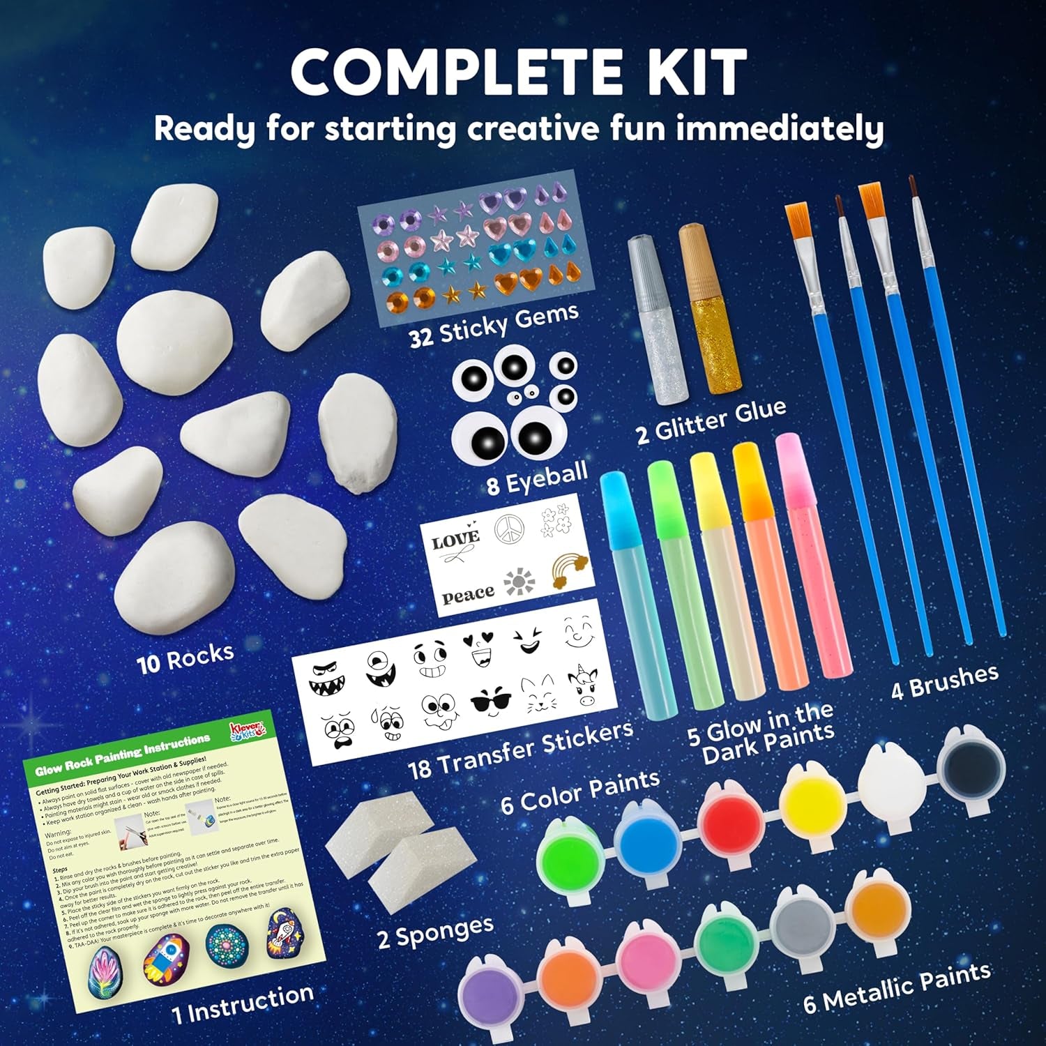 Rock Painting Kit- Glow in the Dark Rock Kit, Arts and Crafts for Kids Ages 6-12, Art Supplies Toy, Kids Craft Paint Kits, Arts & Crafts for Boys Girls Birthday Party Gift Toy