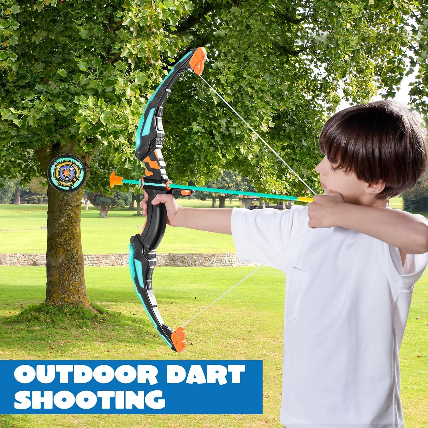Kids Bow and Arrow Set, LED Light up Archery Toy Set with 9 Suction Cup Arrows, Target & Arrow Case, Indoor and Outdoor Hunting Play Gift Toys for Kids, Boys & Girls Ages 6-12