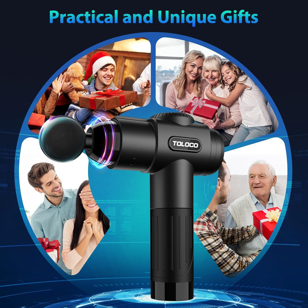 Massage Gun, Deep Tissue Back Massage for Athletes for Pain Relief, Percussion Massager with 10 Massages Heads & Silent Brushless Motor, Fathers Day Dad Gifts, Black