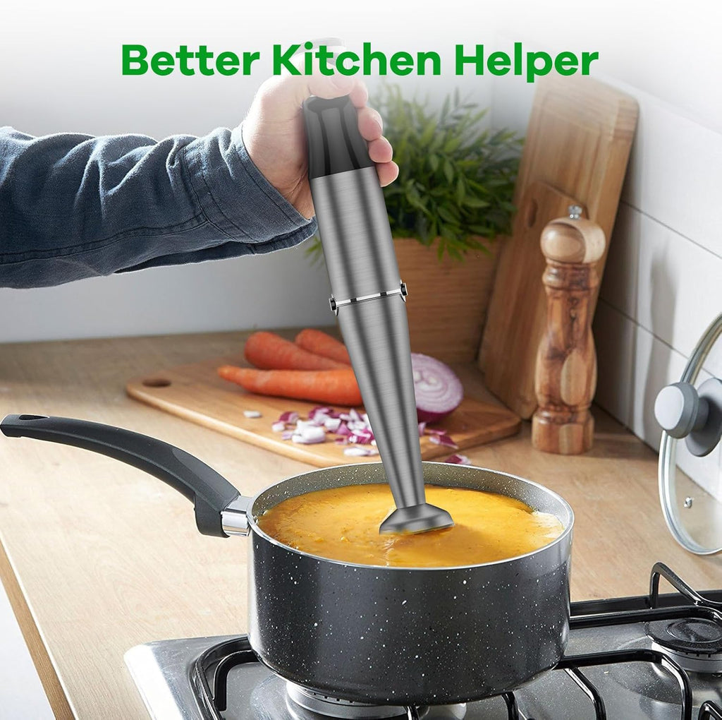 Immersion Blender Handheld Corded Hand Blenders Set 1100W, Trigger Variable Speed 5 in 1 Stick Emulsifier with Chopper, Whisk and Frother for Soup, Baby Food and Smoothies,Black