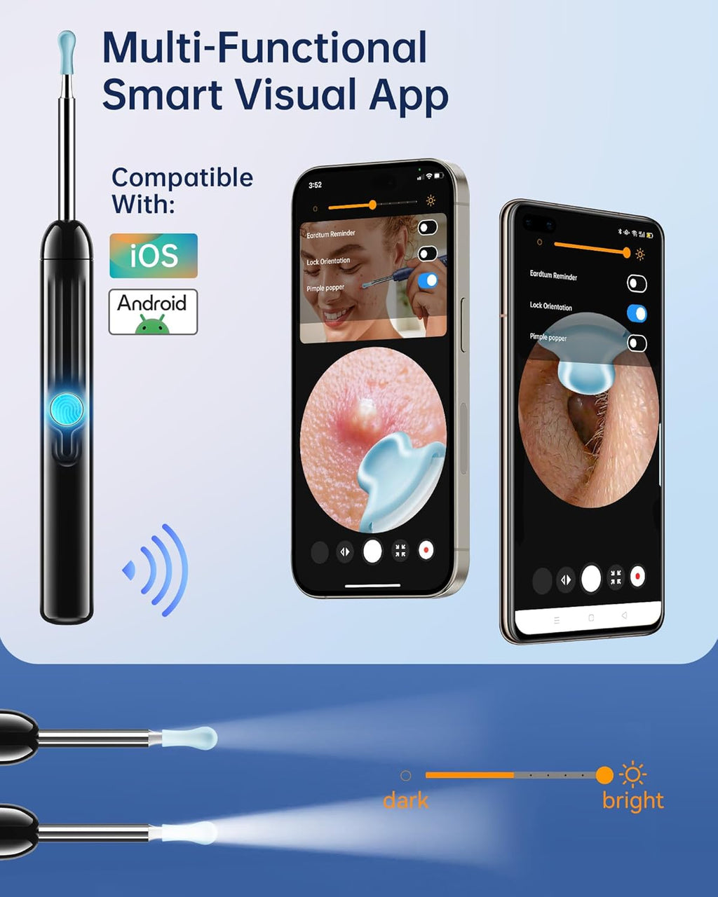 Ear Wax Removal, 1080P HD Scope and 6 LED Lights, Ear Cleaner with Camera, Ear Cleaning Kit - Earwax Remover Tool with 5 Spoon (Onyx)
