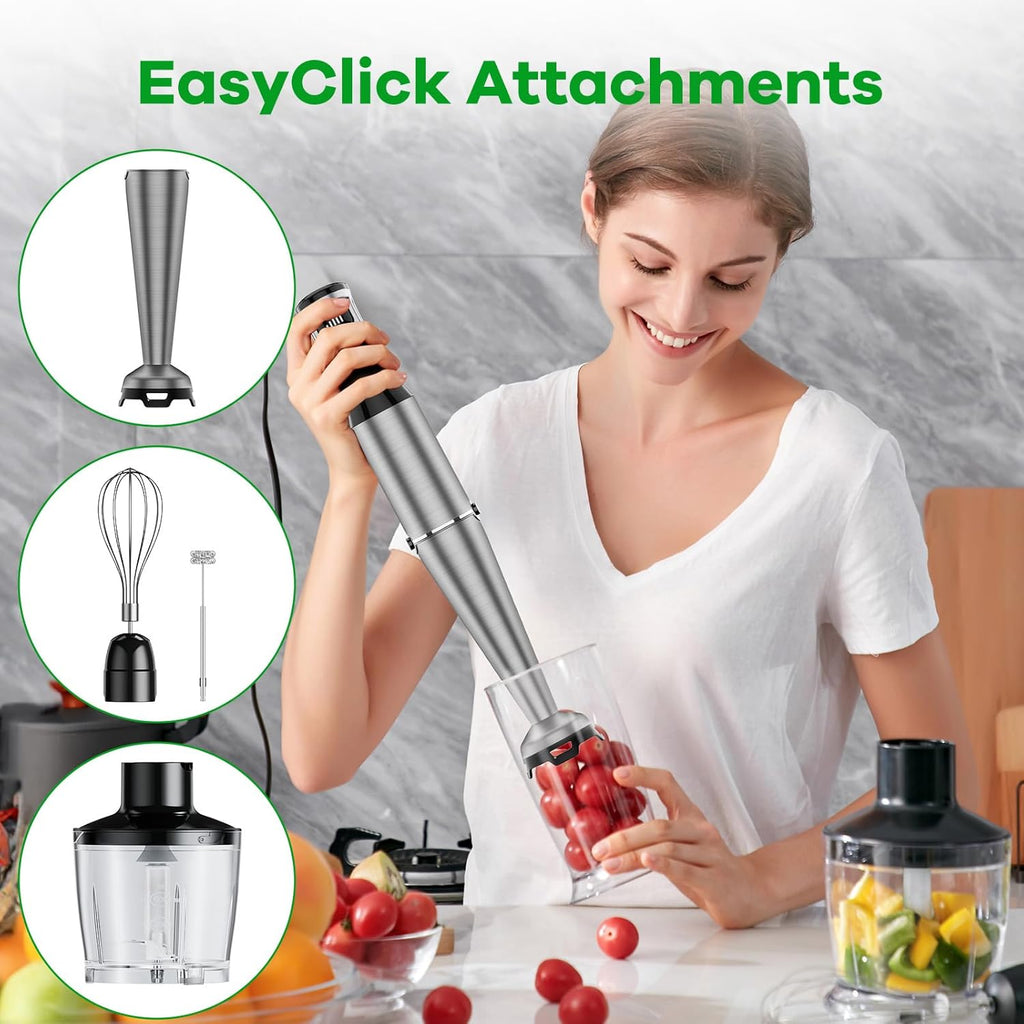 Immersion Blender Handheld Corded Hand Blenders Set 1100W, Trigger Variable Speed 5 in 1 Stick Emulsifier with Chopper, Whisk and Frother for Soup, Baby Food and Smoothies,Black