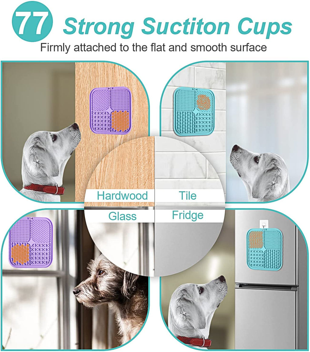 Lick Mat for Dogs & Cats 2 Pack, Slow Feeder Licking Pad with Suction Cups for for Anxiety Relief and Boredom Reducer, Perfect for Bathing Grooming