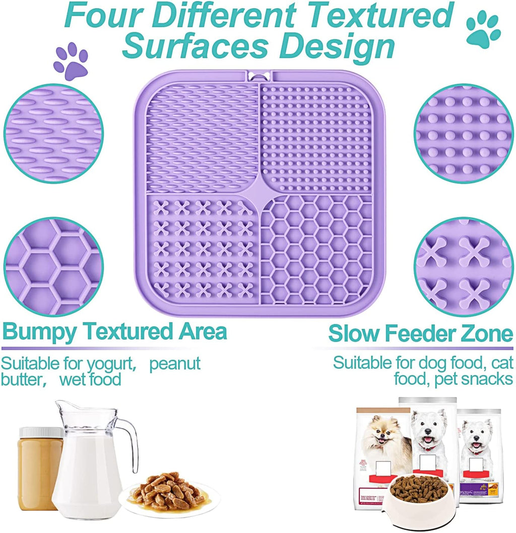 Lick Mat for Dogs & Cats 2 Pack, Slow Feeder Licking Pad with Suction Cups for for Anxiety Relief and Boredom Reducer, Perfect for Bathing Grooming