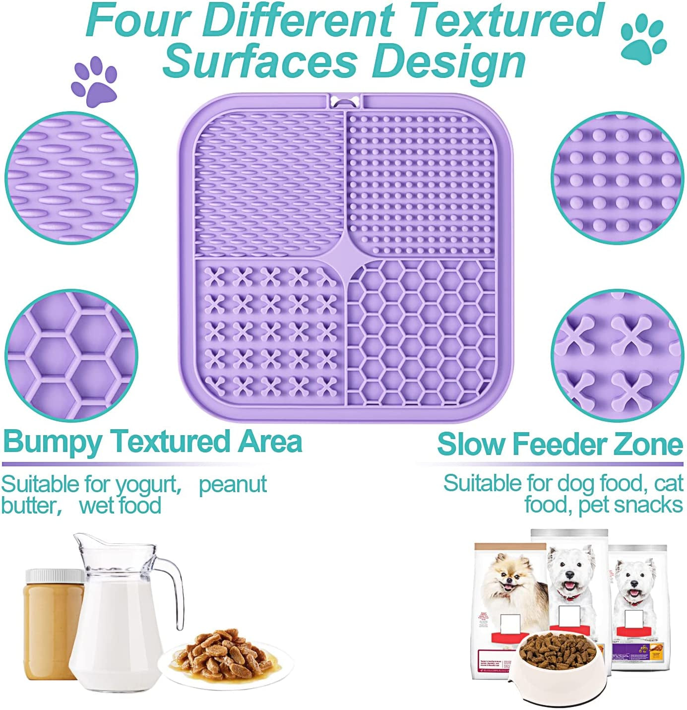 Lick Mat for Dogs & Cats 2 Pack, Slow Feeder Licking Pad with Suction Cups for for Anxiety Relief and Boredom Reducer, Perfect for Bathing Grooming