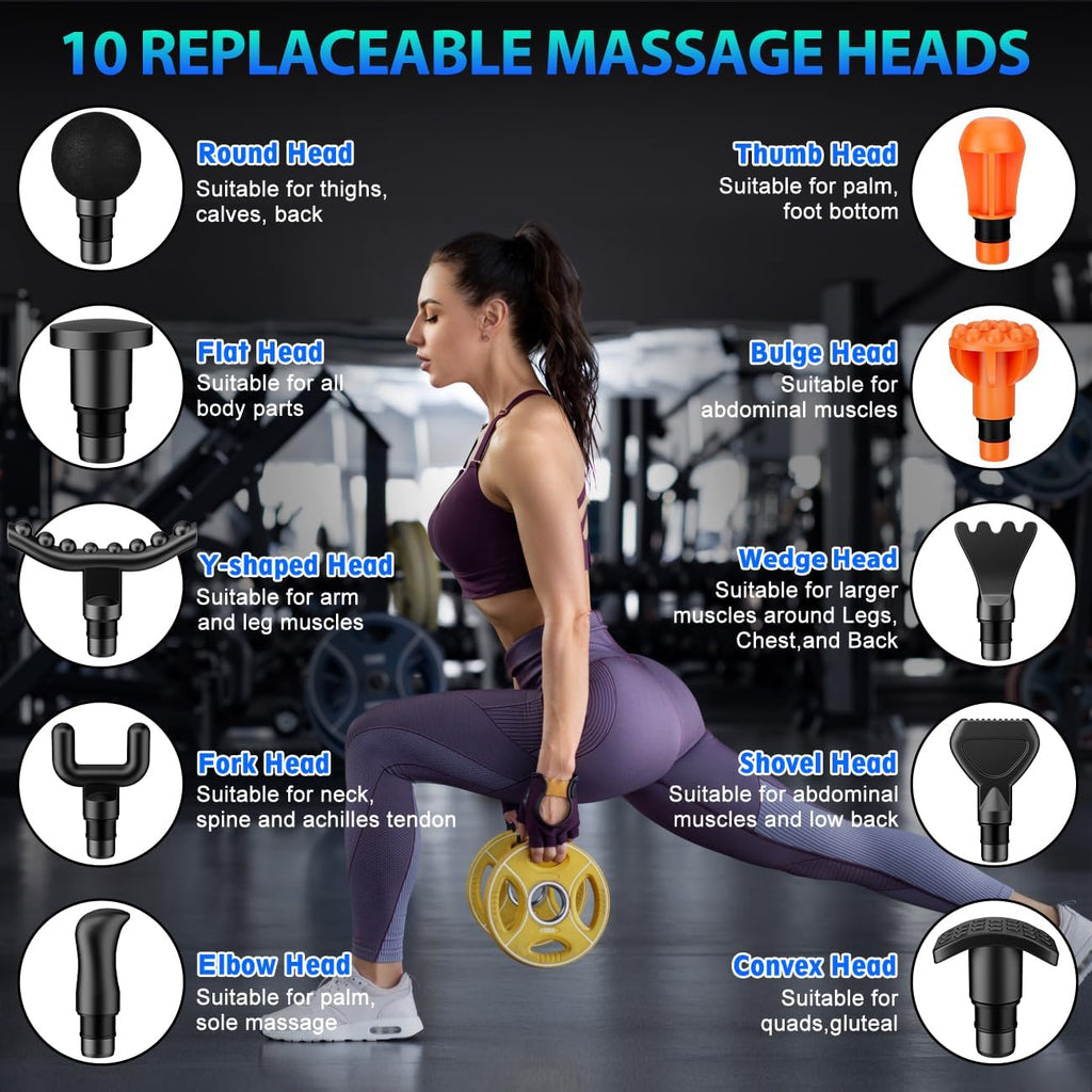 Massage Gun, Deep Tissue Back Massage for Athletes for Pain Relief, Percussion Massager with 10 Massages Heads & Silent Brushless Motor, Fathers Day Dad Gifts, Black