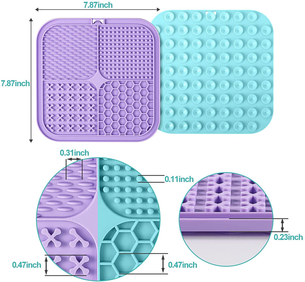 Lick Mat for Dogs & Cats 2 Pack, Slow Feeder Licking Pad with Suction Cups for for Anxiety Relief and Boredom Reducer, Perfect for Bathing Grooming