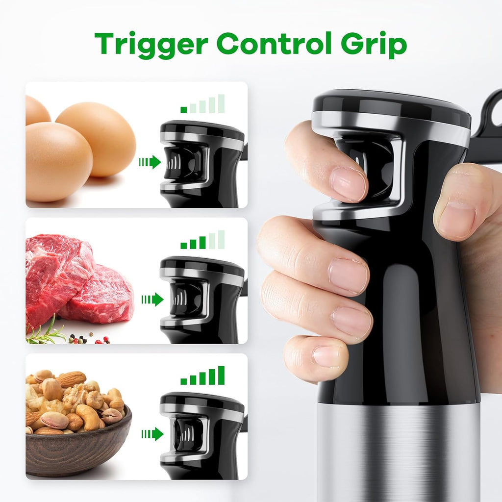 Immersion Blender Handheld Corded Hand Blenders Set 1100W, Trigger Variable Speed 5 in 1 Stick Emulsifier with Chopper, Whisk and Frother for Soup, Baby Food and Smoothies,Black